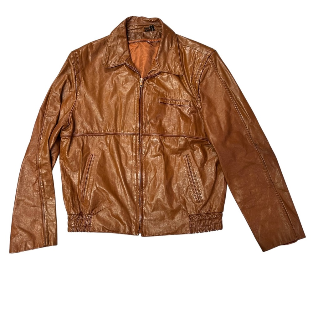 Fantastic International Men's Leather Jacket Size 44 Brown Full Zip Bomber‎ VTG